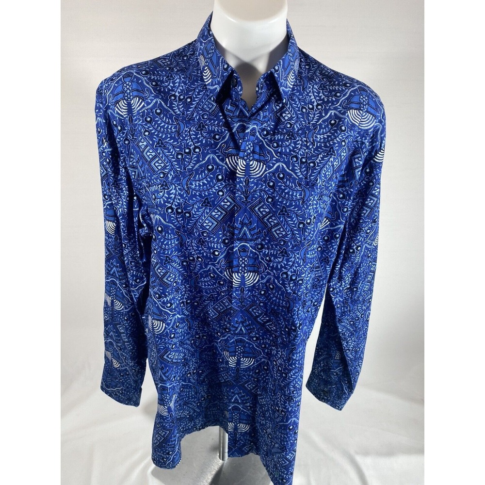 Sida Mukti Designer Shirt Mens Medium‎ Blue Cotton Minimalist Casual Style